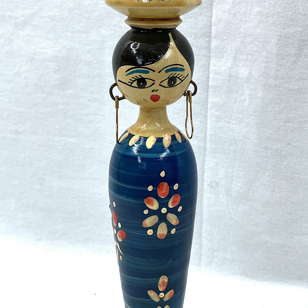 Vintage Egyptian Hand Painted Wooden Spindle Doll